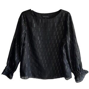 Banana Republic Black Sheer Top M Long Sleeves Ruffled Sleeves Ribbon Detail